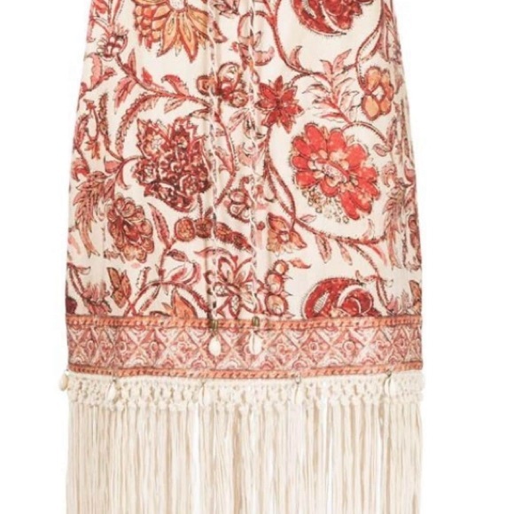 Zimmermann Vitali Sepia Floral Print Tie Waist Fringe Linen Dress - Size 3 - Picture 3 of 8